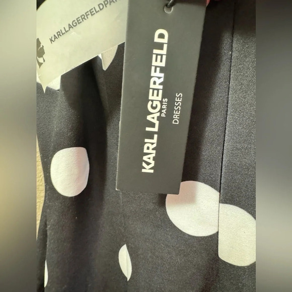 Karl Lagerfeld black w/ white polka dot sheath dress sizes 4 & 0 - Picture 7 of 8